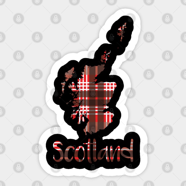 Scotland Red, Black and White Tartan Map Typography Design Sticker by MacPean